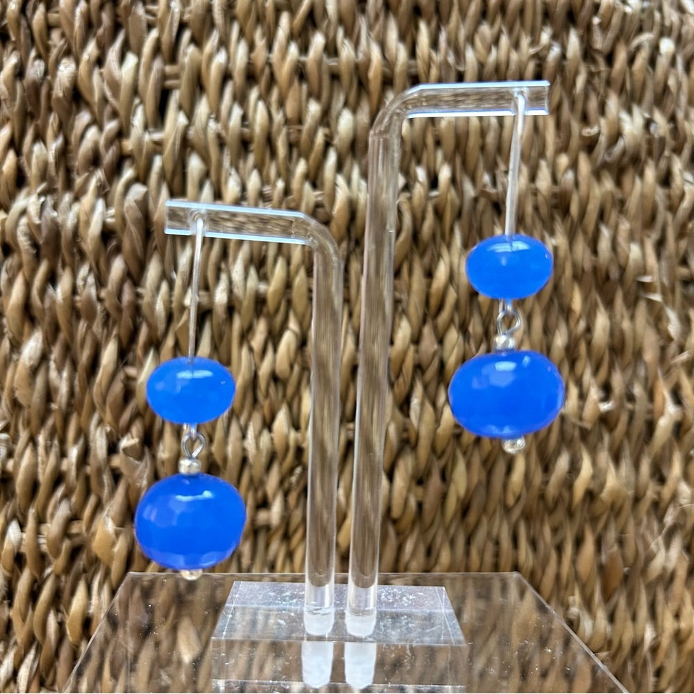 STERLING AND LARGE PERIWINKLE CUT CRYSTAL DANGLE EARRINGS